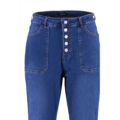 Темно -синяя высокая талия комфорт испанский пахта Flare Flare Fit Jean TBBAW23CJ00033