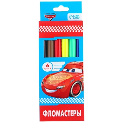 Фломастеры 6 цветов, в картонной коробке, «Тачки»