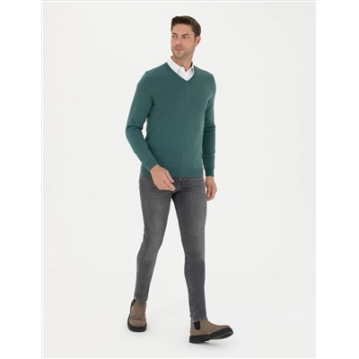 Green Slim Fit v Yaka Basic Knitwear Kazakh