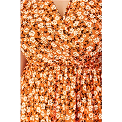 Оранжевый эскиз v -neck цветочный вязаный вязаный платье TBBSS22EL1638