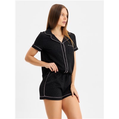 Пижама женская (рубашка и шорты) KAFTAN Leo black collection, размер 44-46, чёрная