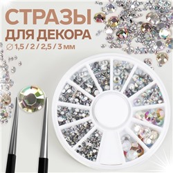 Стразы для декора, 12 ячеек, 1.5/2/2.5/3 мм, голографические