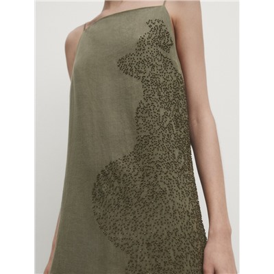 Linen blend midi dress with embroidery detail