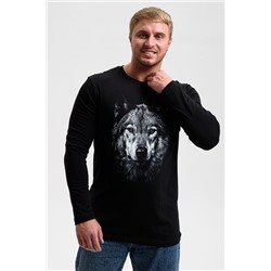 Мужская футболка с длинным рукавом 8514 / черный+волк