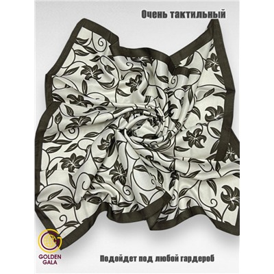 Платок утепленный Камелия цвет №11 (кремовый с коричневой каймой)