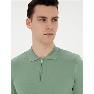 Çağla slim fit zippered polo yaka triko t -красавица