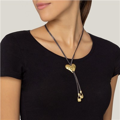 Collar Gloria Mago piel marón rdorado chapado corbatero color oro corazón. largo 65cm