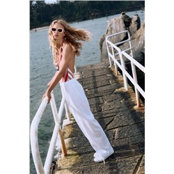 LINEN BLEND STRAIGHT TROUSERS