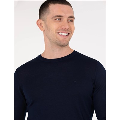 Navy Blue Slim Fit Bike Worke Wool Смешанный базовый вязаный свитер