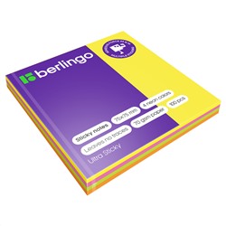 Самоклеящийся блок Berlingo "Ultra Sticky", 75*75мм, 100л., 4 неоновых цвета