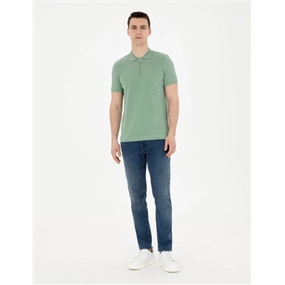 Çağla slim fit zippered polo yaka triko t -красавица