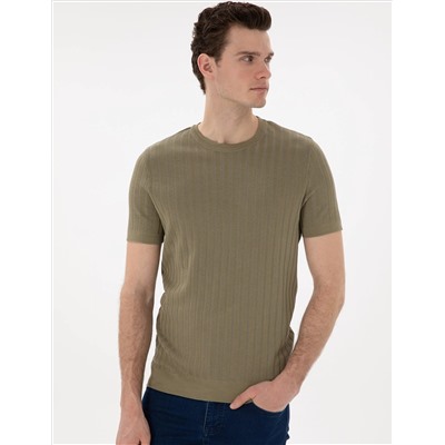 Khaki Slim Fit Bike Yaka Triko T -For