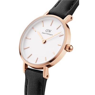 Reloj de cuarzo de piel Petite 24 mm - Negro y rosa dorado
