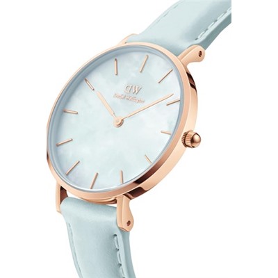 Reloj de cuarzo de piel, nácar y acero chapado en oro rosa