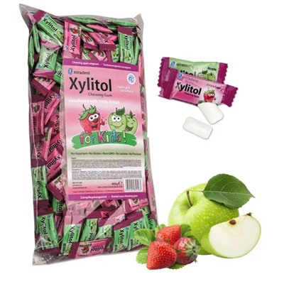 Жевательная резинка Miradent Xylitol For Kids Земляника и Яблоко 200 × 2 шт