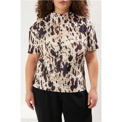 Multi -Color Animal Catterned Pilicis вязание блузки большого размера TBBSS25AF00084
