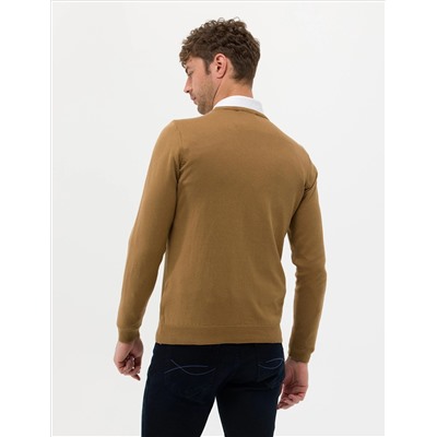 Camel Melange Slim Fit V-образный свитер с V-образным вырезом Базовый трикотажный