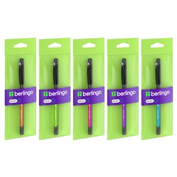 Ручка шариковая Berlingo "Color Zone stick" синяя, 0,7мм, прорезиненный корпус ассорти, пакет