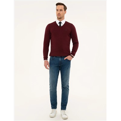 Bordeaux Slim Fit v Yaka Basic Knitwear Казах