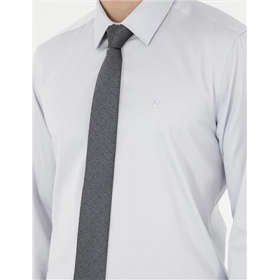 Серый Slim Fit Basic рубашка с длинным рукавом