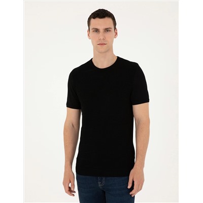 Black Slim Fit Bike Yaka Triko T -For