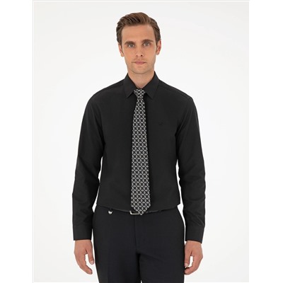 Black Slim Fit Basic рубашка с длинным рукавом