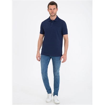 Темно -темно -синий обычный посадка Polo Yaka Basic T -For