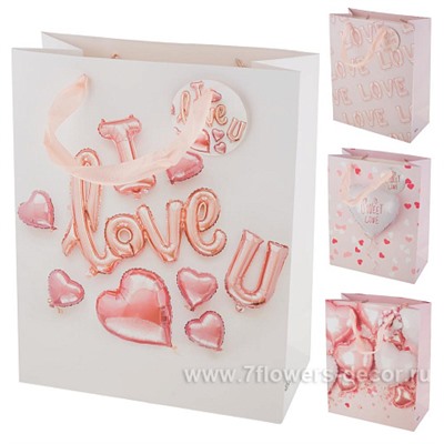 Набор пакетов подарочных "Love", 26x12,5xH32 см (12шт), в асс.