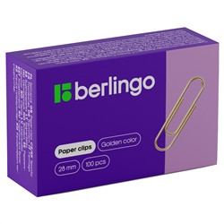 Скрепки 28мм, Berlingo, 100шт., золотистые, карт. упаковка