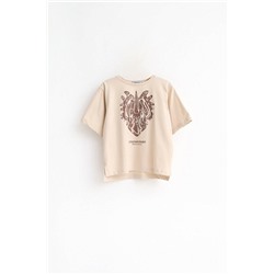 Футболка детская oversize экрю принт Стиракозавр