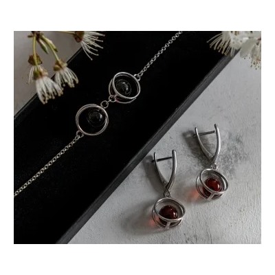 Серебряные серьги с янтарём E10006RV