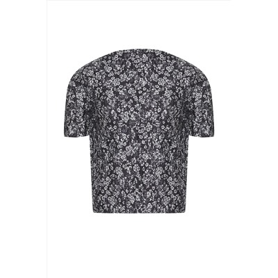 Black Flower Patterned Cattern вязание блузки большого размера TBBSS25AF00084