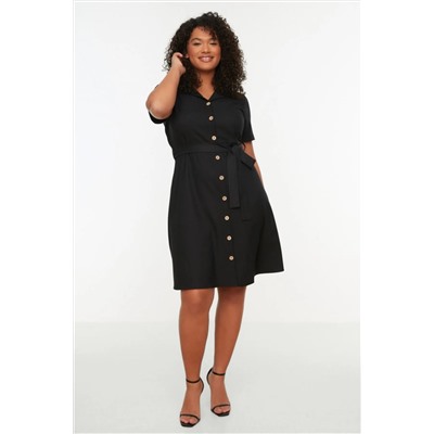 Black Bell Butting Buttoned Midi Big Size Платье TBBSS22AH0079