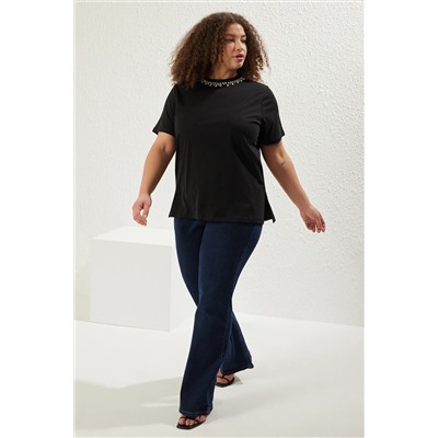 Футболка Black Collar Fit 100 %хлопковая вязание футболка большого размера TBBSS25BF00021