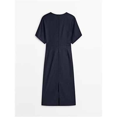 Vestido midi mezcla lana detalle frunce
