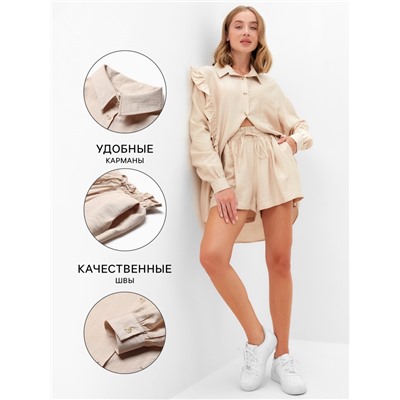 Костюм женский (блузка, шорты) MINAKU: Casual Collection цвет бежевый , р-р 46