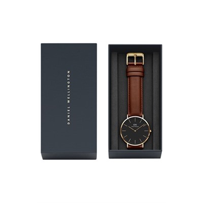 Reloj de cuarzo de piel y chapado en oro amarillo Classic St Mawes