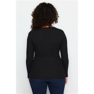 Black Cruve V -yaka Bürümcük вязание Blought Blouse TBBAW24AF00031