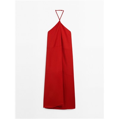 Halter midi dress with pleated detail