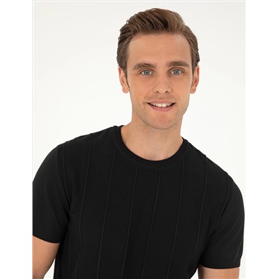 Black Slim Fit Bike Yaka Triko T -For