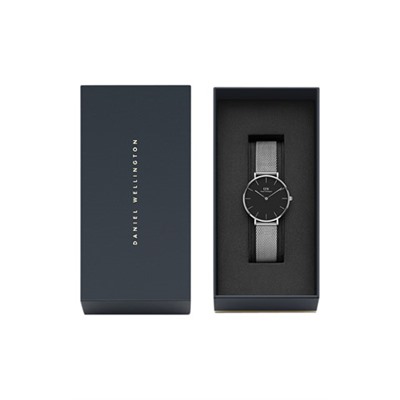 Reloj de cuarzo de acero Sterling - 28 mm - Plateado y negro
