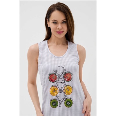 Ночная сорочка из кулирки Fruits&bikes / Клетка серая
