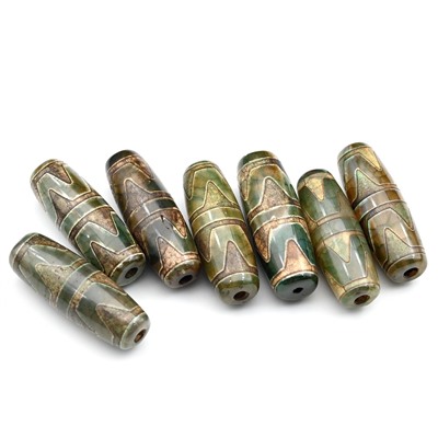 Бусина Дзи "Зубы Тигра" из агата бочонок 10*30мм, цв.зеленый, 1 бусина