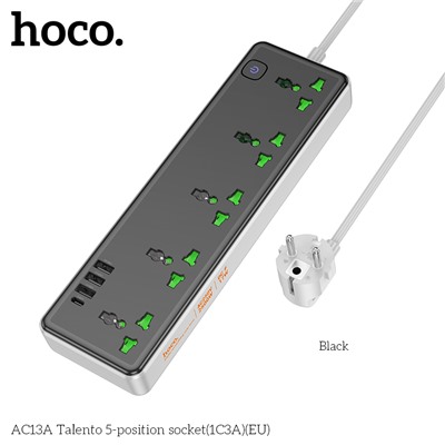 Сетевой фильтр HOCO AC13, 5 гнезд (черный)
