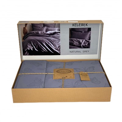 Постельное белье Karven жаккард евро Kelebek Natural Grey