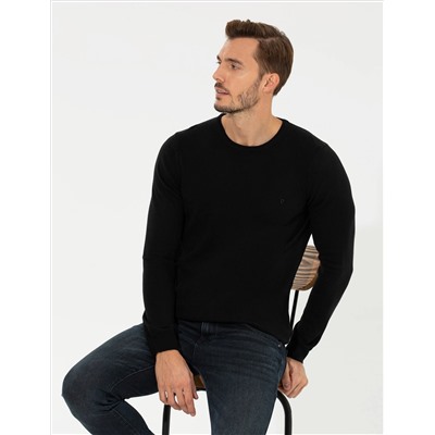 Black Slim Fit Bike Neck Basic вязаный свитер