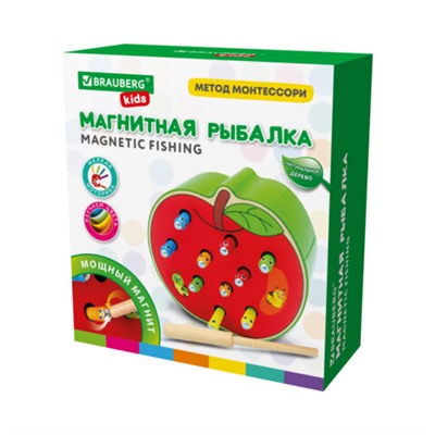 Сортер-рыбалка магнитный деревянный развивающий "Яблоко", BRAUBERG KIDS, 665244
