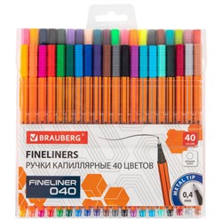 Ручки капиллярные (линеры) 40 ЦВЕТОВ, BRAUBERG "FINE 040", шестигранные, линия 0,4 мм, 144146