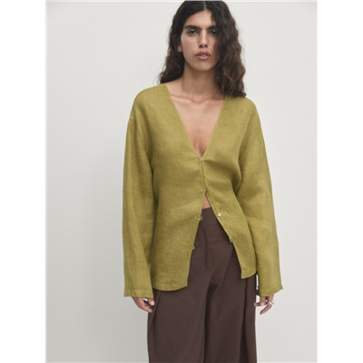 100% linen oversize blouse with low-cut back