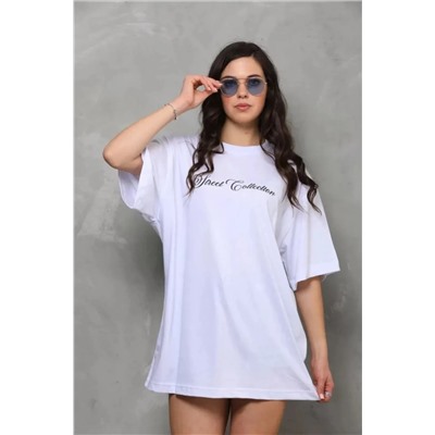 Футболка Oversize с круглым вырезом унисекс с принтом - белый